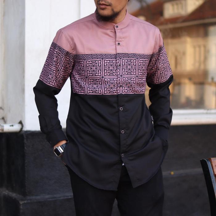 Marajo Kurta - Baju Kemeja Koko Pria Dewasa Lengan Panjang Kombinasi Batik Sublime Terbaru Bahan