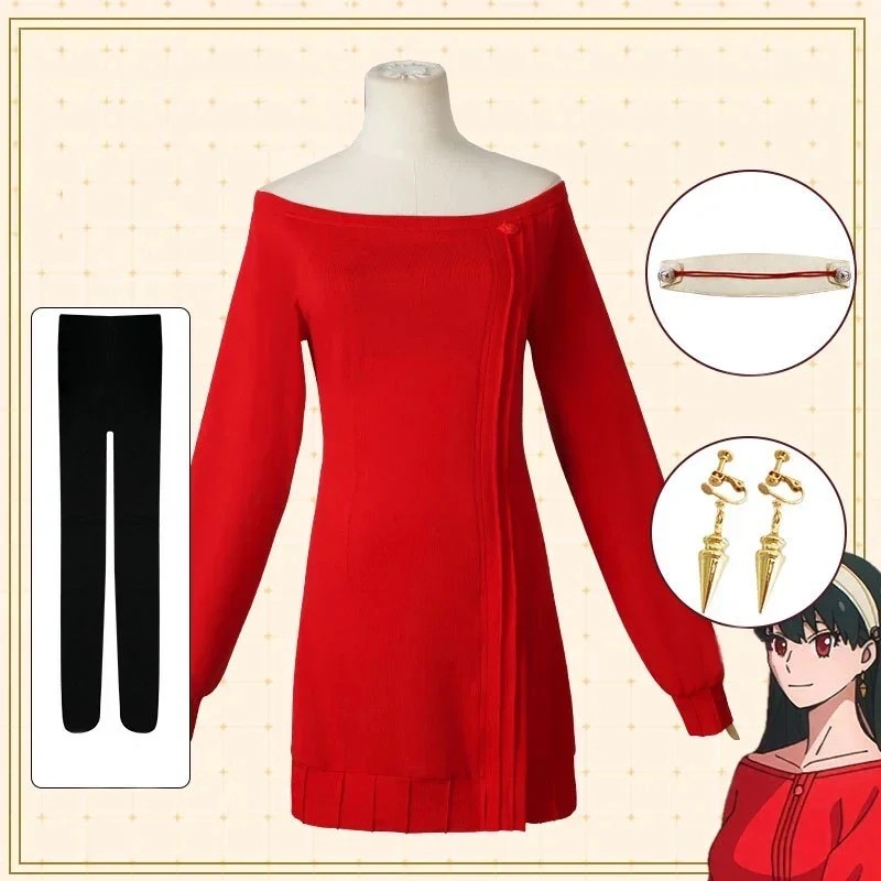 Yor Forger Cosplay Long Red Knitting Sweater Costume Anime Spy Family Women'S Wear