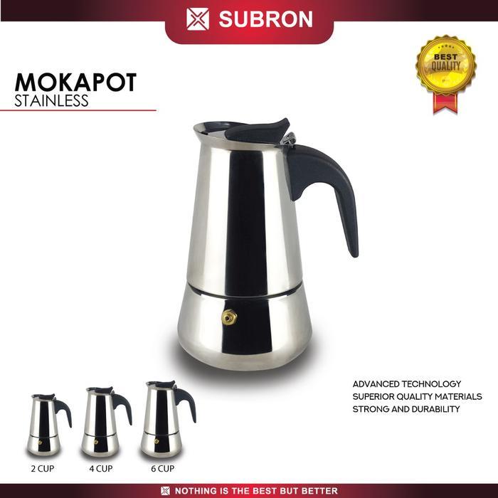 SUBRON MANUAL ESPRESSO COFFEE MAKER MOKAPOT STAINLESS 2 CUP 100ML KOPI STEEL