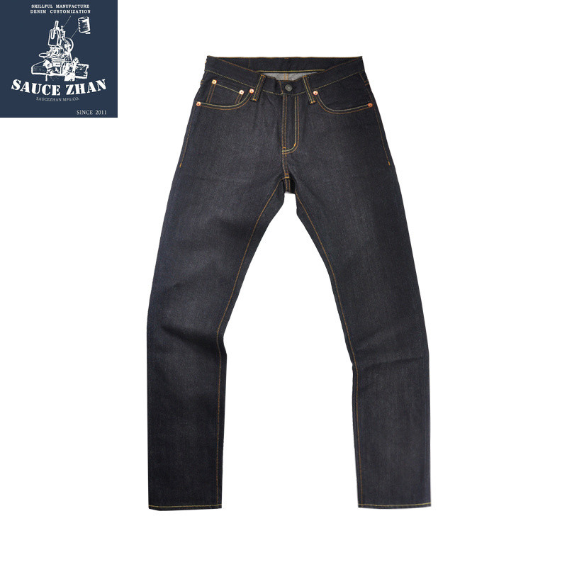 Saucezhan 314XX Mens Jeans Selvedge Denim Jeans Sanforized Denim Indigo and Black Jeans Zipper Fly