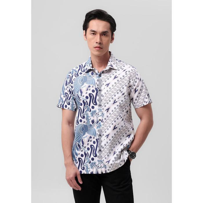 MANZONE - Kemeja Batik Lengan Pendek Pria Kripawarman Modern Fit - White