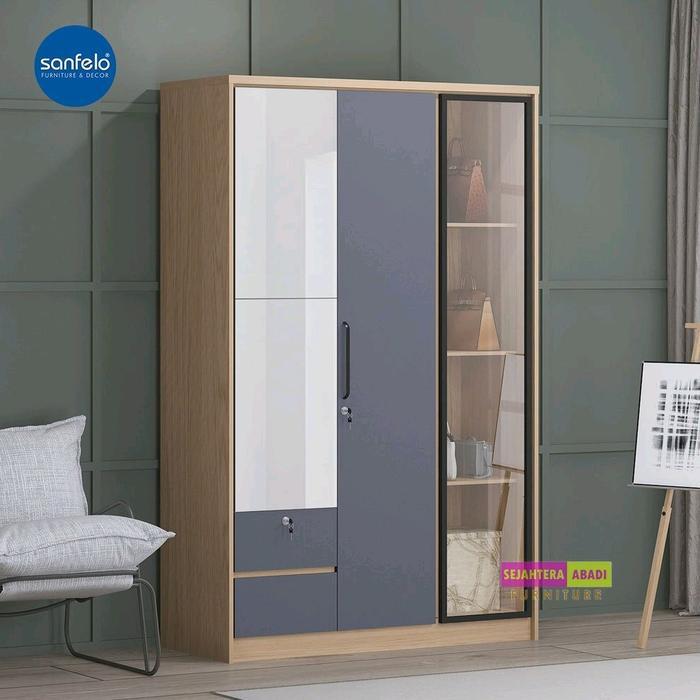 Sanfelo furniture lemari pakaian 3 pintu kaca lemari pakaian cermin lemari baju wardrobe lemari gant