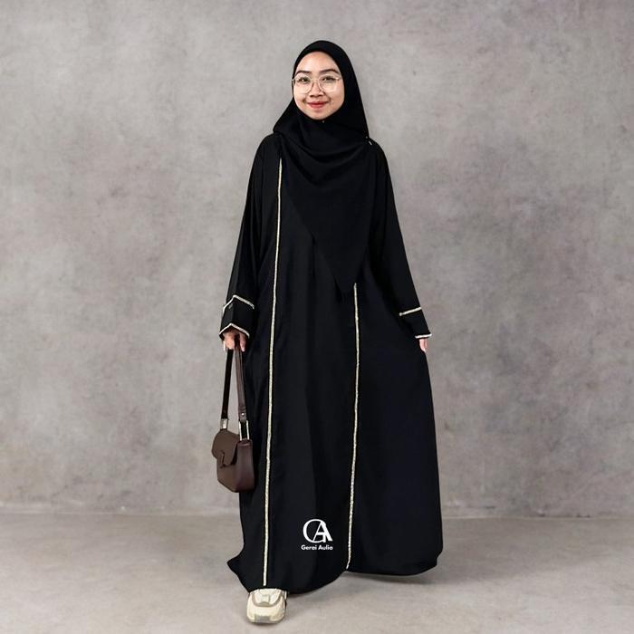 Abaya Nafisya By Gerai Aulia Abaya Syar'I Remaja Arabian Payet Polos Hitam Umroh Haji Lebaran Gamis