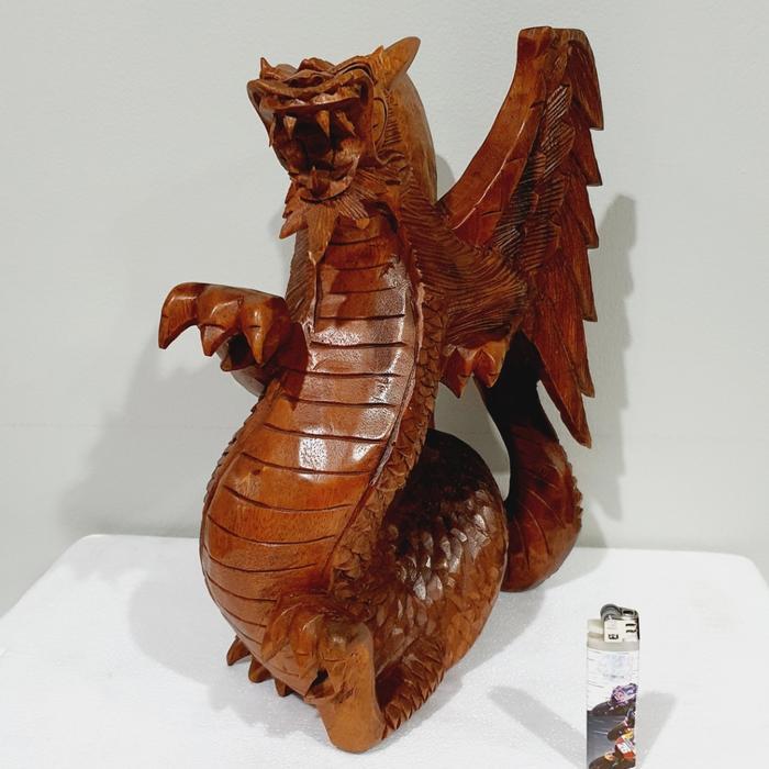 patung kayu naga home decor pajangan dekorasi patung naga