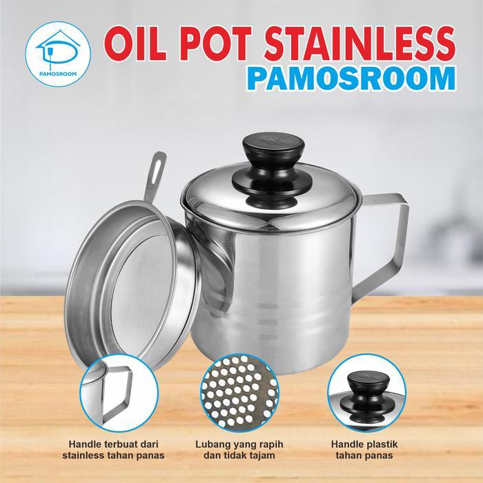 PAMOSROOM OIL POT STAINLESS STEEL 1100ML WADAH TEMPAT MINYAK GORENG BEKAS