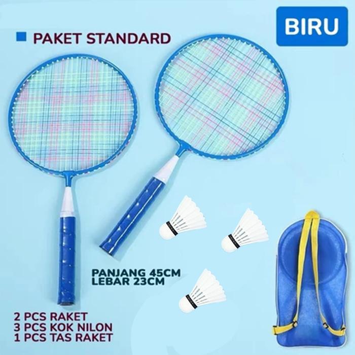 Lelebrother Set 2 Pcs Mainan Raket Bulutangkis Anak Kecil Ringan Mudah Dibawa Handgrip Spons Tas