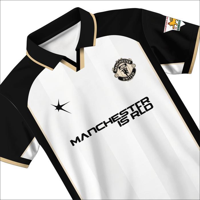 Esha Premium Jersey Manchester United Black White Oversize Bola Kaos Badminton Casual Vintage