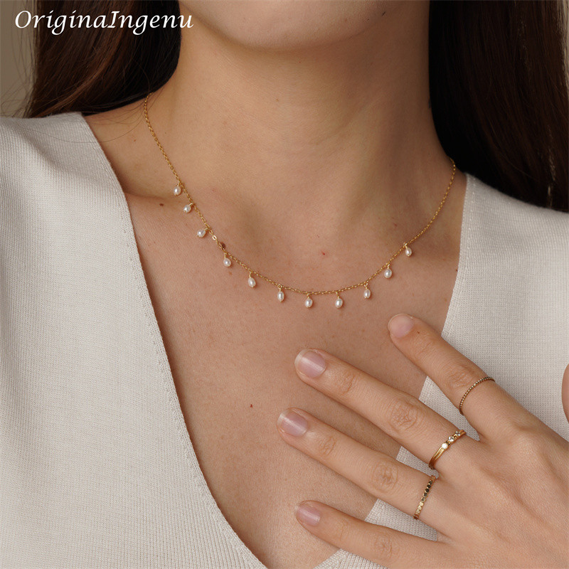 14K Gold Filled Natural Pearl Necklace Gold Choker Handmade Pendants Collier Femme Kolye Collares