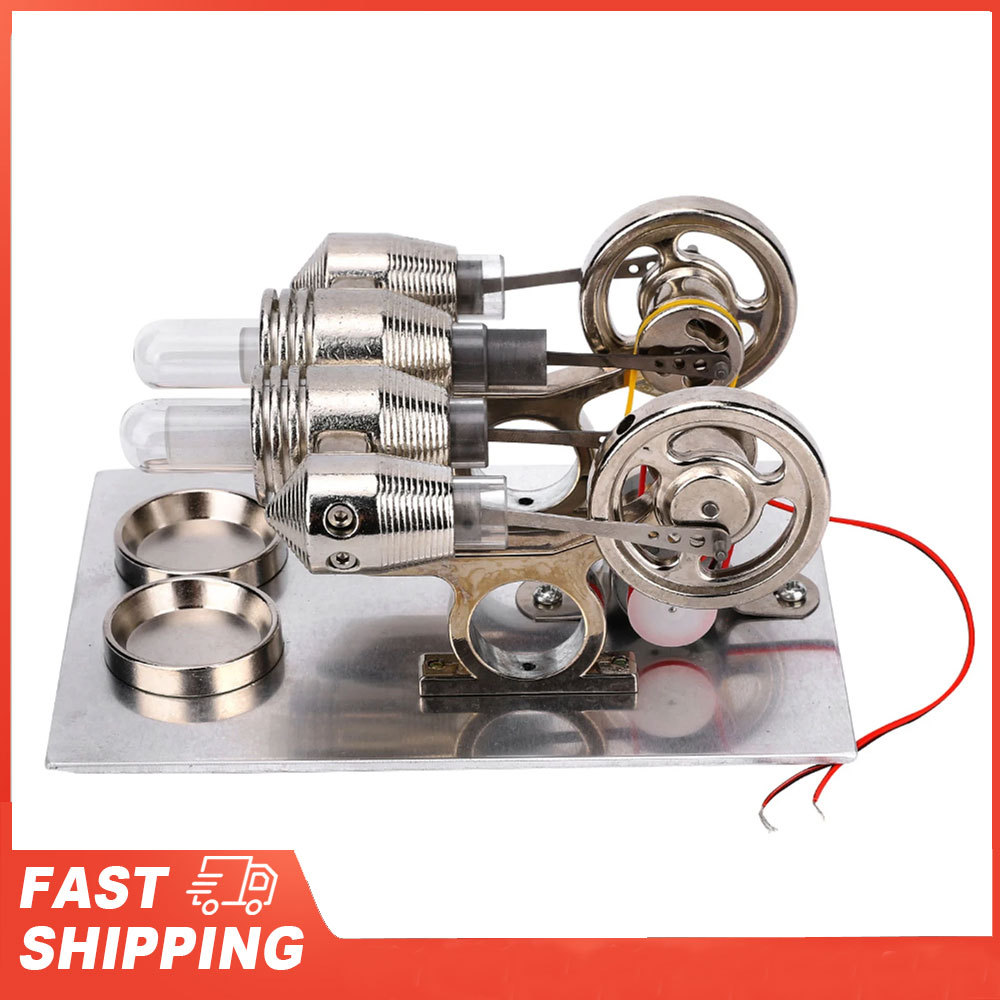 PROMO 4 Cylinder Stirling Engine Miniature Hot Air Power Generator Physics  Teaching Model Mini Stir