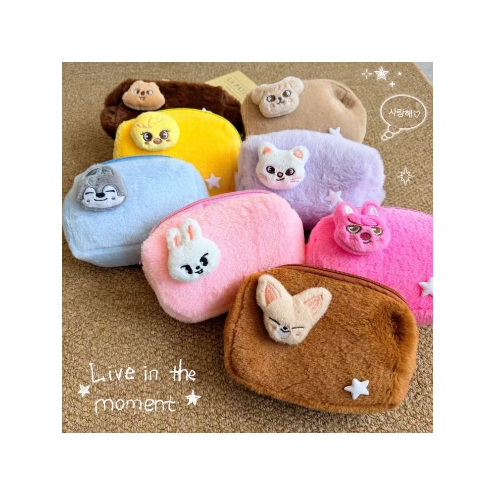 In Stock Kpop Stray Kids SKZOO Cute Plush Storage Bag Cosmetic Pouch Pen Bag Travel Accessories Fans