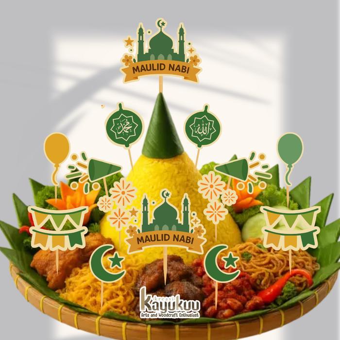 Kreasikayukuu Topper Tumpeng Maulid Nabi Hiasan Tumpeng & Nasi Kuning Islami Aesthetic