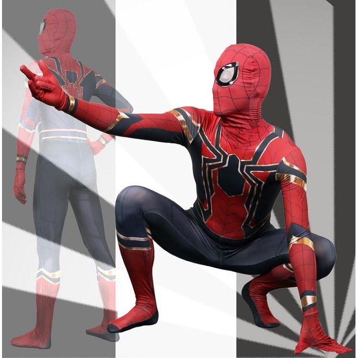Dewasa Kostum Spiderman Merah Hitam Baju Cosplay Superhero + Topeng Pasti Diskon