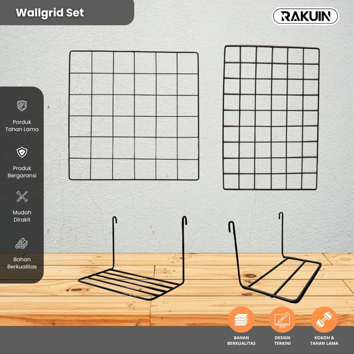 Wall grid hijang hiasan dinding RAKU wire grid wall hitam putih murah
