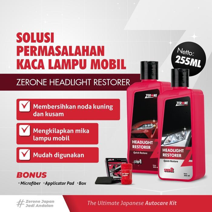 Zerone Japan Headlight Restorer Pengkilap Mika Lampu Kendaraan 255ml Kit Autocare Membersihkan Kaca