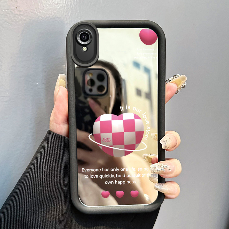 Casing Hp Untuk VIVO Y91C Y90 Y1s Case Hati papan catur Kesing cermin Kasing Silikon Softcase Mirror