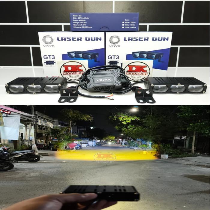 Lampu Sorot Mini Laser Slim Gt3 Vinyx 3 Mata - Super Terang Lampu Kabut Motor Mobil Putih Kuning