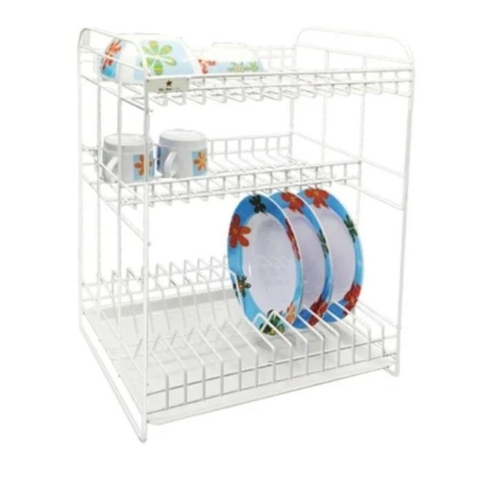 Rak Piring 3 susun Besi/RAK Kawat Putih 3susun/Rak Gantung