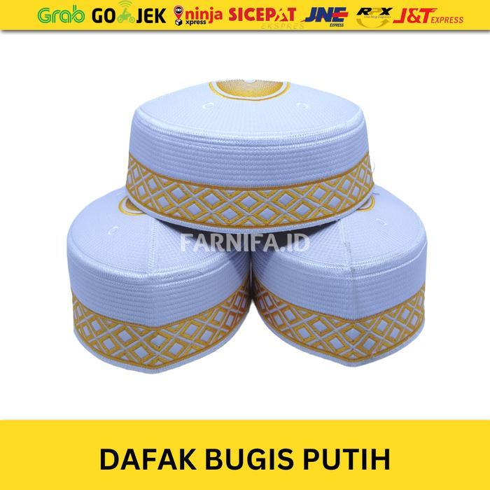 Peci Bugis Dafak Bugis Songkok Bugis Exclusive Kopiah Putih Emas