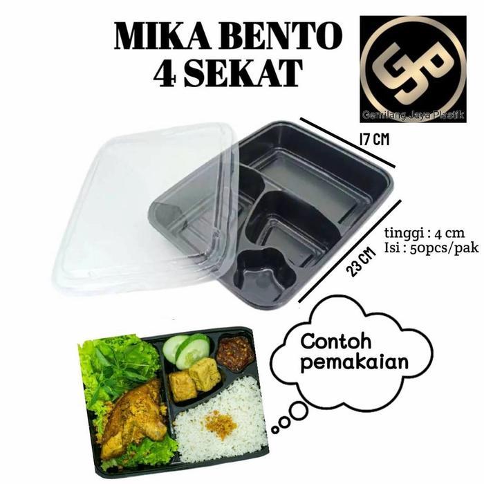 Tray Bento/Mika Bento/Box Bento/ Bento Sekat 4 + Tutup Bening @50Pcs
