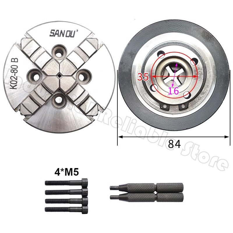 Sanou Manual Chuck K02-80B 3.15 inch Mini 4 Jaws Chuck Self-centering Clamping Hardened Steel lathe