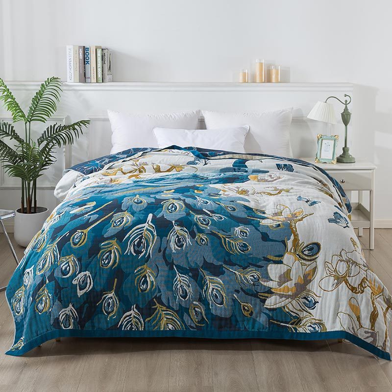 New Peacock Cotton Blanket Summer Cool Quilt Office Nap Blanket Bedspread Home Decoration Sofa Cover
