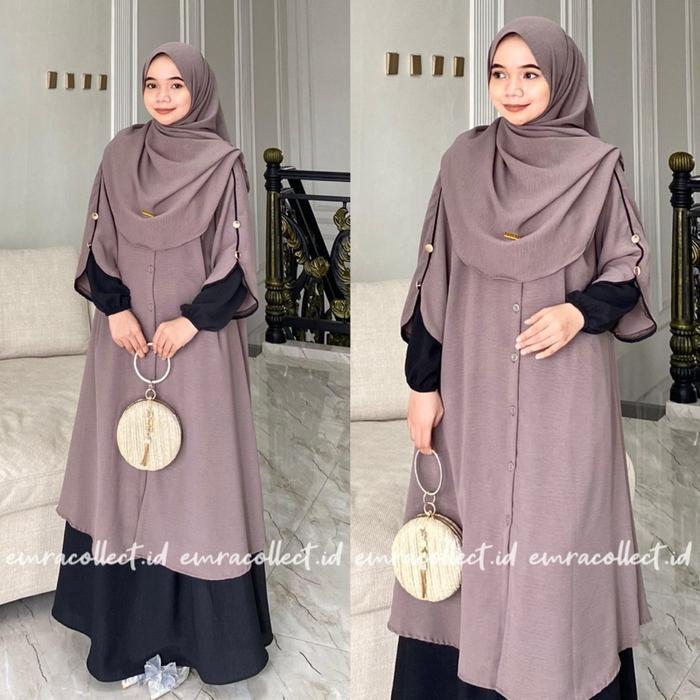 (Ready) Setelan Rok One Set Rok Tunik SyarI Full Kancing Set Rok Tunik Malaya Set Pashmina Oval