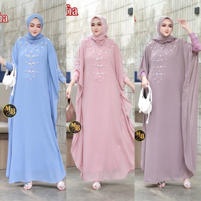 Free Manset Kaftan Najwa Ceruti Baby Doll Payet Mutiara Gamis Lebaran Pasti Diskon