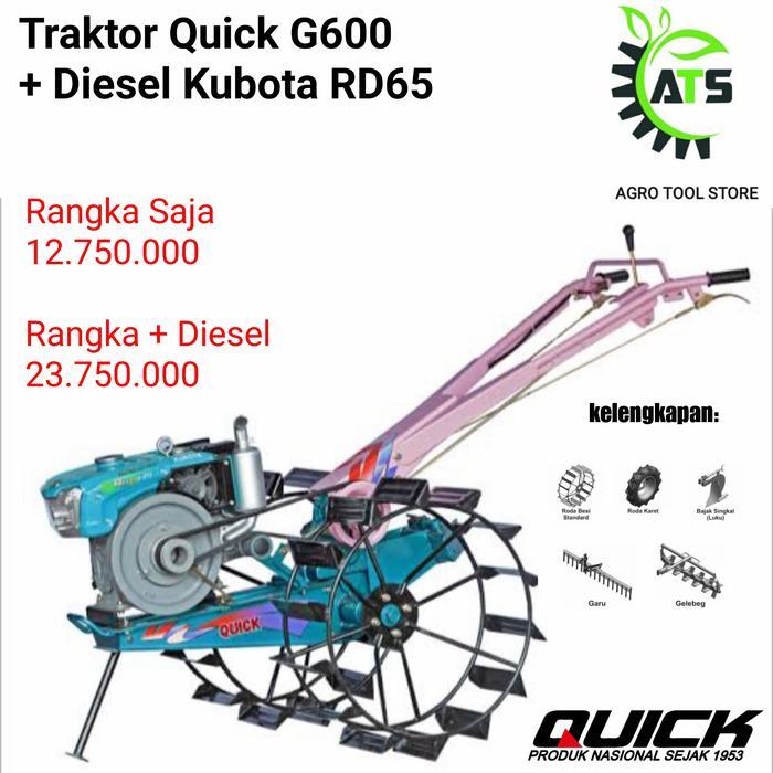 Traktor Quick G600 Impala Diesel Kubota RD DI 65 Bajak Sawah RD65