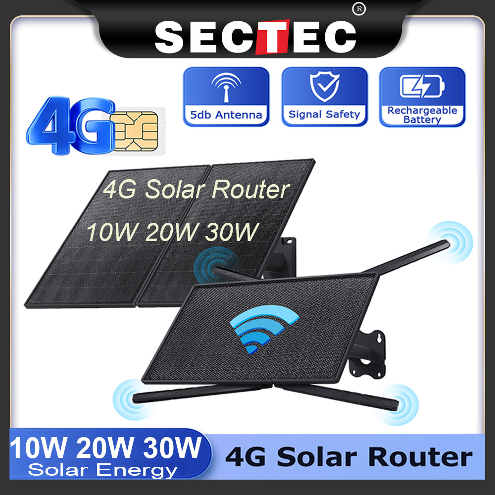 SECTEC 4G SIM Card Solar Router 30W 20100mAh Battery with Sim Card Slot Outdoor for Security Cam