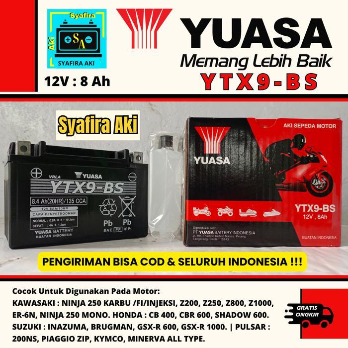 Ready AKI MOTOR KAWASAKI NINJA 250 FI, 250R, RR MONO, Z250 YTX9-BS YUASA ORI