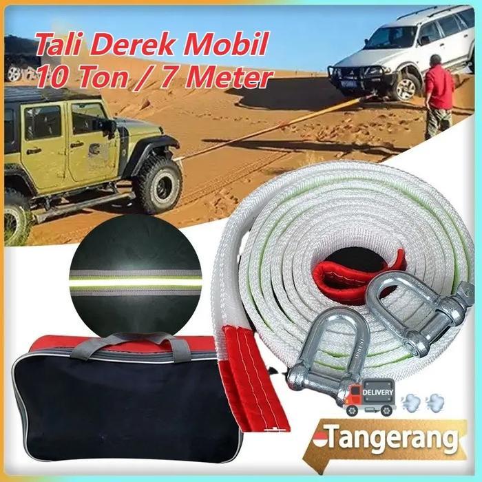 TALI DEREK MOBIL 10 TON /7 METER - TALI TRAKSIDARURAT UNTUK RECOVERY OFFROAD & TRUK, DENGANPENGAIT