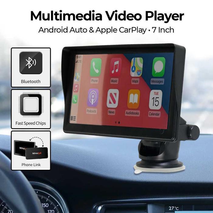 Layar Monitor Mobil 7 Inch Multimedia Video Player Wireless Support Android Auto Car Play