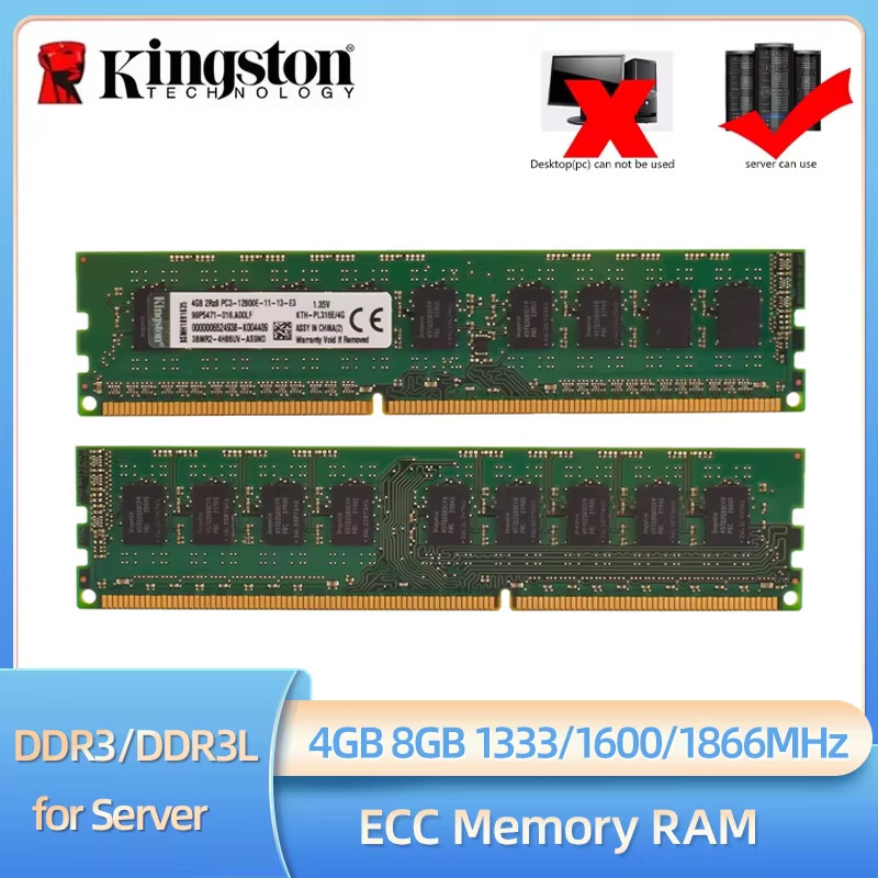 JUAL 1/2/4PCS Kingston DDR3 DDR3L ECC RAM 4GB 8GB 1333MHz 1600MHz 1866MHz 240pin PC3-12800E ECC Unbu