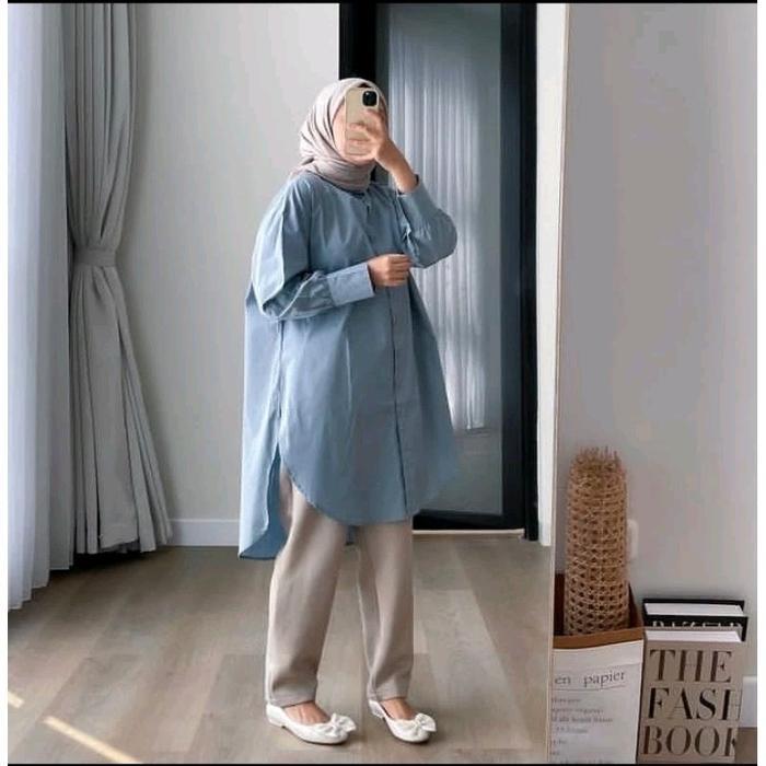 Long Tunik Cotton Linen/Tunik Linen Standar-Jumbo Terlaris