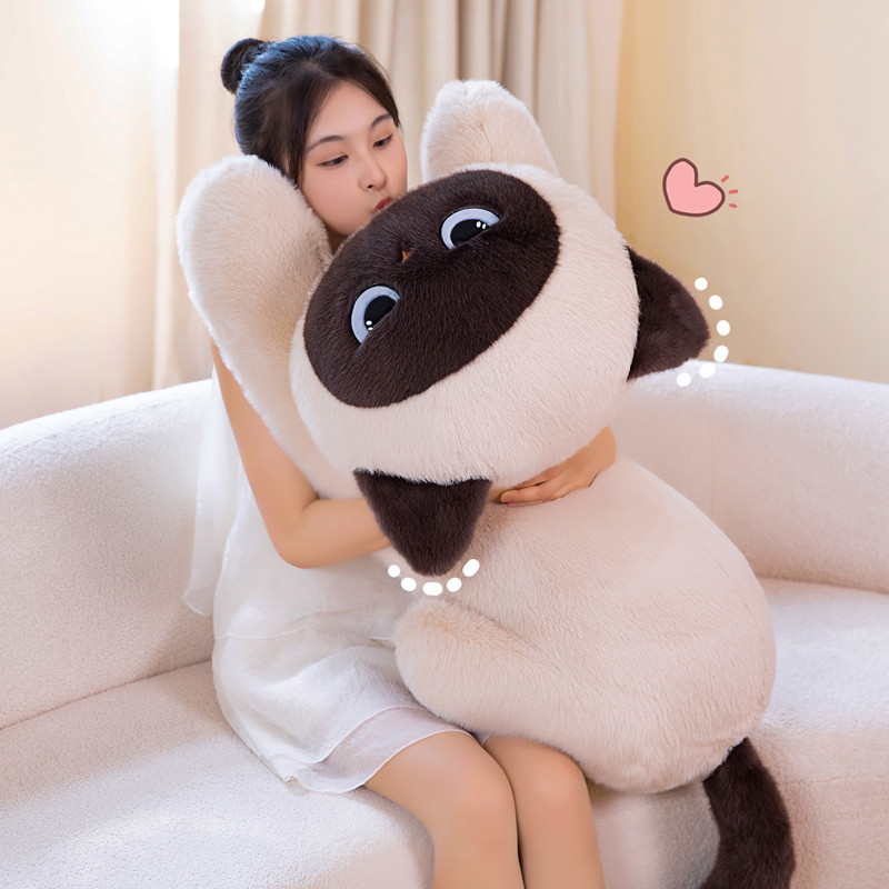 Long Siamese Cat Plush Pillow Soft Stuffed Animal Doll Lying Siamese Cat Cushion For Sofa Room