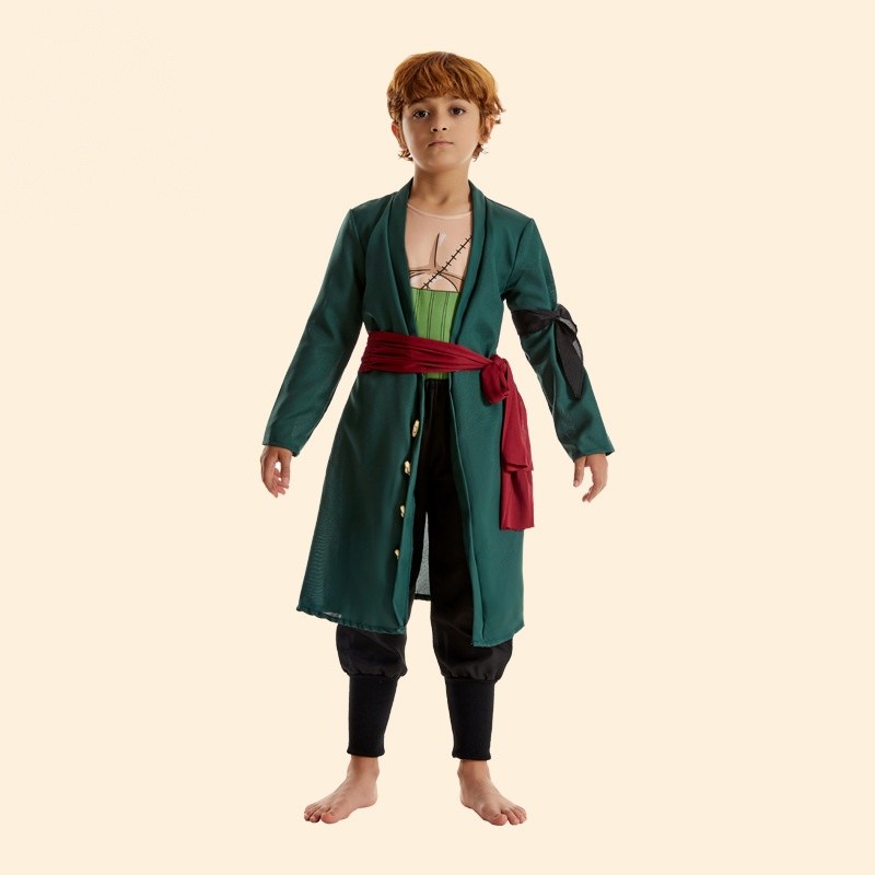 Anime Figures Roronoa Zoro Cosplay Costume Uniform Green Coat Pants Head Scarf Roronoa Zoro Wig