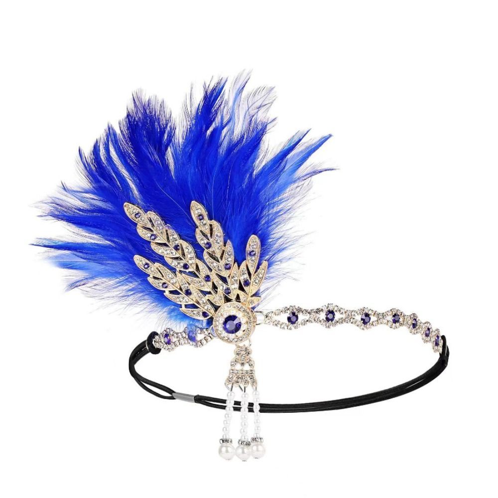 Elegant Feather Headband 1920s Diamond Cosplay Dress Headwear Vintage Makeup Party Hair Accessories