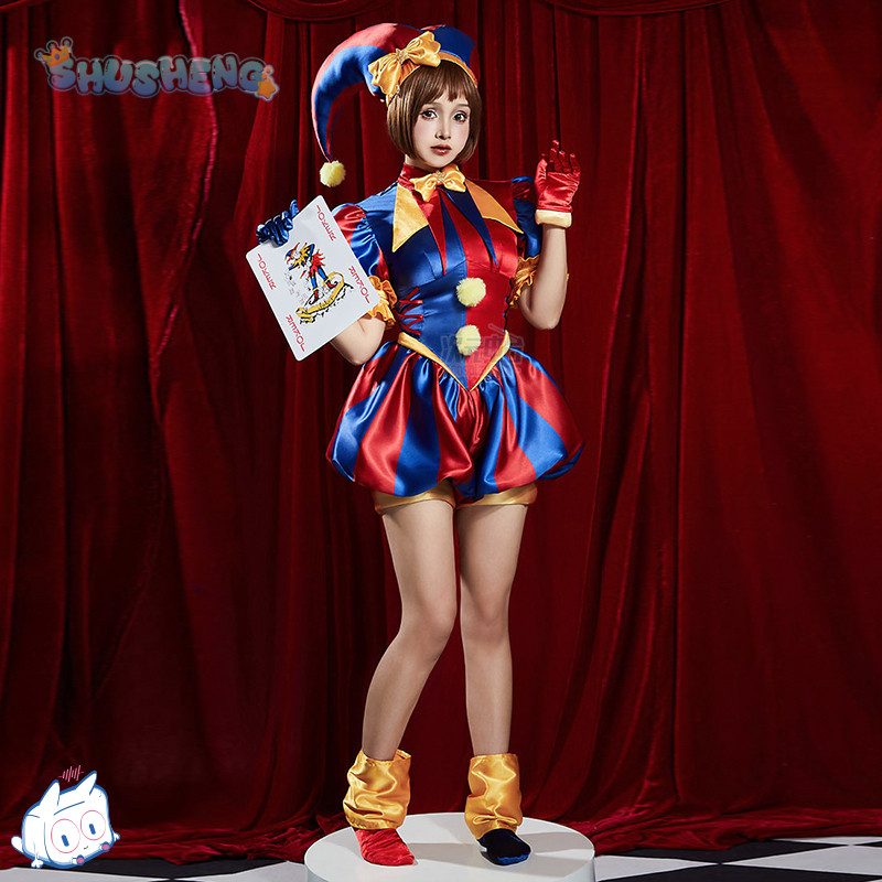 Adult Digital Circus Cosplay Costumes Pomni Cosplay Masks Set Hat Jumpsuit Cartoon Christmas