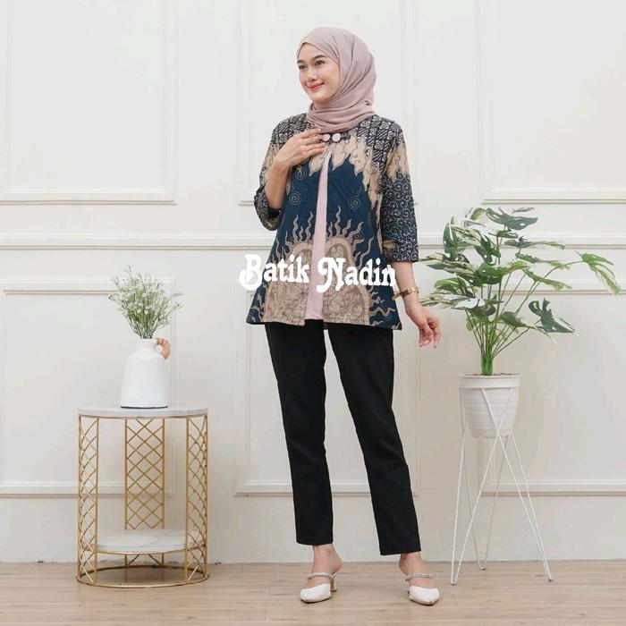 READY Blouse Ghania - Atasan Batik Couple Pasangan Model Bolero Blouse Batik Kerja Pria Wanita Baju
