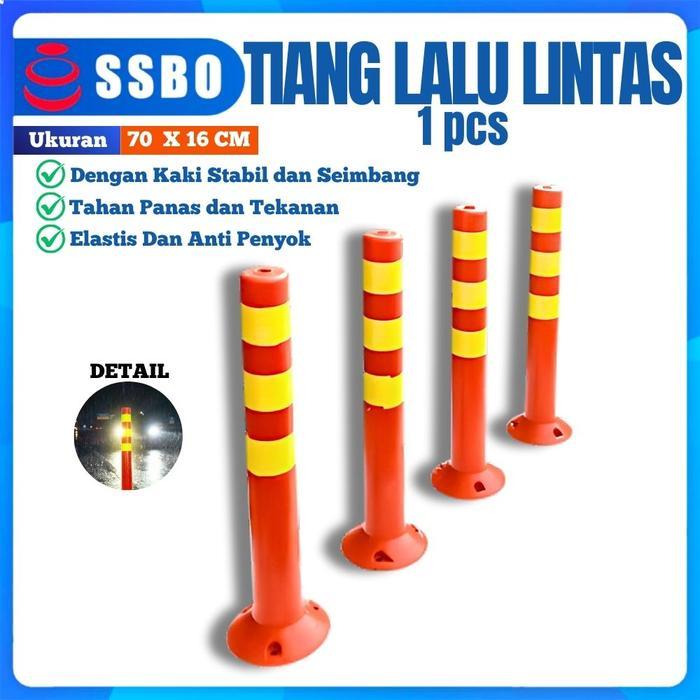 SSBO Tiang Lalu Lintas Fleksibel 70 cm- Cone Pembatas Parkir Jalan Reflektor Kuning, Kuat & Tahan