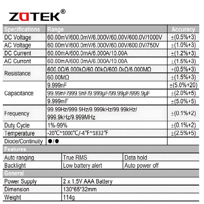 AVOMETER DIGITAL ZOTEK ZT102 / MULTITESTER DIGITAL ZT102 ORIGINAL