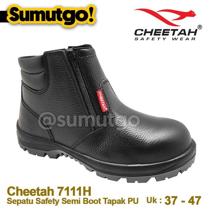 Cheetah 7111H Sepatu Safety Semi Boot Resleting Hitam Sepatu Proyek 7111 H Zipper Tapak Pu Hitam