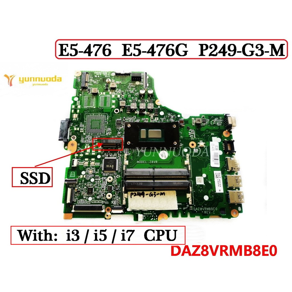 DAZ8VRMB8E0 For Acer Aspire E5-476 E5-476G P249-G3-M laptop motherboard With i3 i5 i7 CPU 100% teste