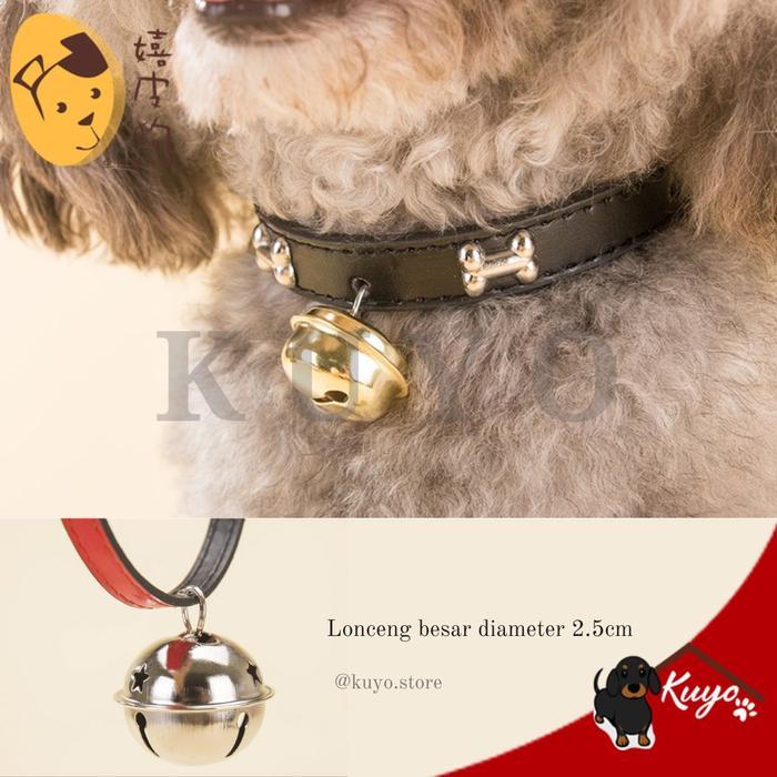 Tali Kalung Lonceng Besar Leher Anjing Kucing Lebar Kulit - Pet Cat Dog Necklace Wide Leash Leather