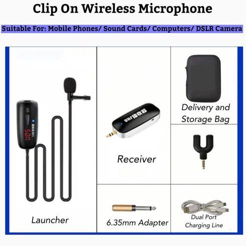 PAKET MIC CLIP ON WIRELESS MICROPHONE MIK PRANK VLOG HP TANPA KABEL