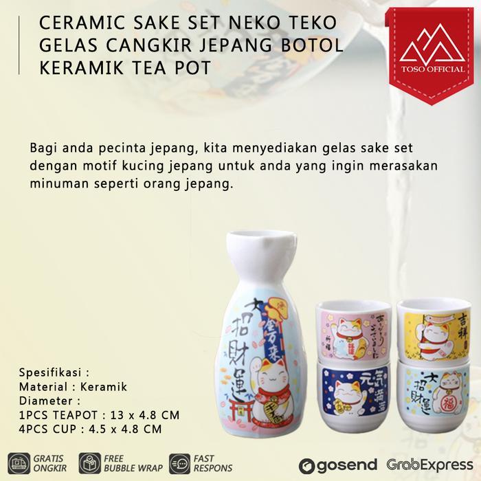 CERAMIC SAKE SET NEKO TEKO GELAS CANGKIR JEPANG BOTOL KERAMIK TEA POT