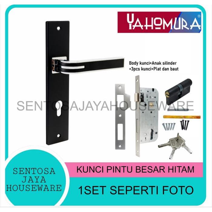 KUNCI PINTU BESAR HITAM SET / HANDLE PINTU BESAR LARGE 25CM HITAM SET