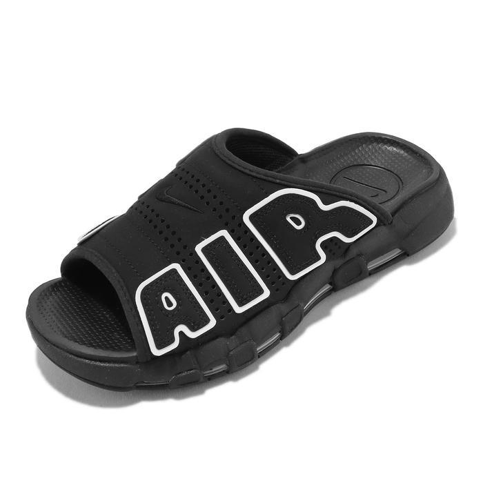 READY NIKE MORE UPTEMPO SLIDE 'BLACK/WHITE/BLACK CLEAR' PROMO BIG SALE TERBARU