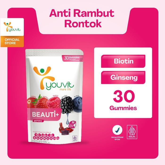 Biotin Gummy Untuk Vitamin Rambut Rontok Wanita Youvit Beauti+ 30 Hari