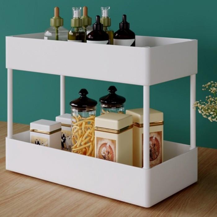 Rak Bumbu Dapur 2 Susun Serbaguna untuk Kamar Mandi dan Jajan Plastik Hitam Rak Skincare Kosmetik 2